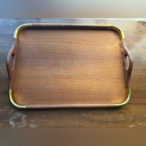 Vintage goodwood genuine teak tray with brass corners